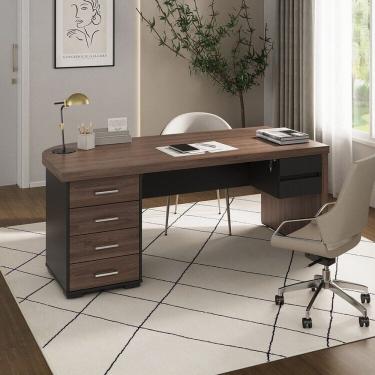 Imagem de Kit 2 Peças com Mesa para Escritório Diretor em Tamburato Le com Gavetas e Gaveteiro Suspenso Charuto/Preto