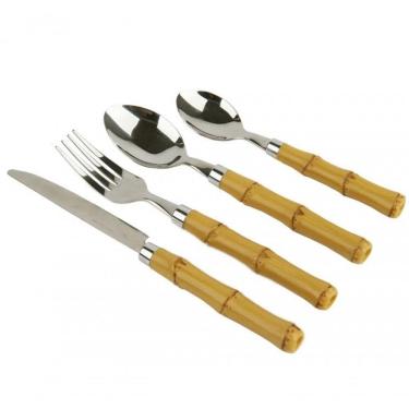 Imagem de Faqueiro Bambu 24 Peças Classic Inox E Plastico - Mimo Style