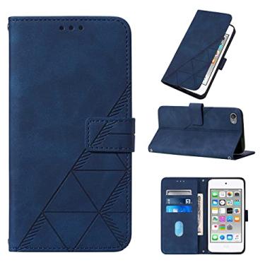 Imagem de LEMAXELERS Capa carteira para iPod Touch 5, iPod Touch 7 com capa flip magnética de couro PU com porta-cartões capa de proteção à prova de choque para iPod Touch 5 / Touch 6 Azul YB2