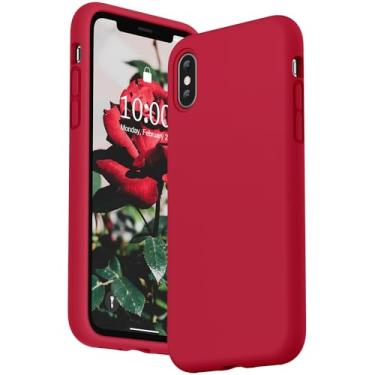 Imagem de SURPHY Capa para iPhone Xs e iPhone X com forro de microfibra, capa de telefone de silicone líquido espesso para iPhone X XS 5,8 polegadas, vermelha