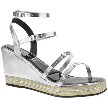Imagem de Sandália Anabela Feminina Corda Salto Médio Tiras Fivelas (Prata, BR, Adulto, Numérico, 39)