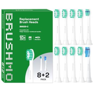 Imagem de Brushmo Cabeças de escova de dentes de substituição compatíveis com escova de dentes elétrica Phillips Sonicare pacote econômico (8 + 2).