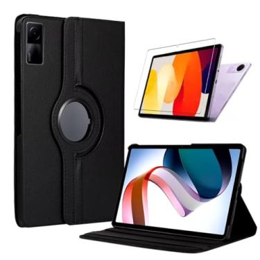 Imagem de Capa Capinha Carteira Preta Giratória + Película de Vidro Temperado Compatível Com Redmi Pad SE Tela de 11 Polegadas - (Hard Glass Store)