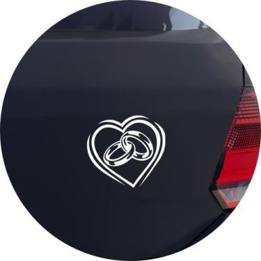 Imagem de Adesivo de Carro Coração Alianças de Casamento - Cor Amarelo - Melhor 