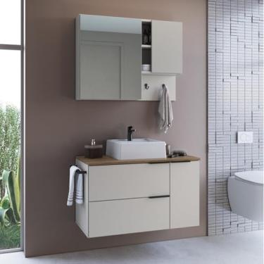 Imagem de Conjunto para Banheiro Gabinete Suspenso 80cm com Toalheiro Cuba e Espelheira Cj8020.10 Mel/Arenas