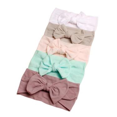 Imagem de Laços de Bebê Faixinha Turbante Meia de Seda Kit 5 Unidades - Castelo 