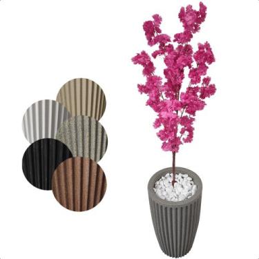 Imagem de Flor Cerejeira Pink Japonesa Arranjo Artificial Com Vaso de Decoração 