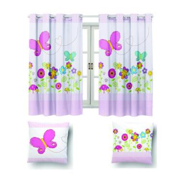 Imagem de Kit Cortina 2m +2 Capa De Almofada Decoração Quarto Infantil - Nalu Ca