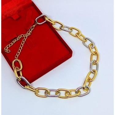 Imagem de Colar Choker Feminino Corrente mistura dois Banhos Dourado com Prata e