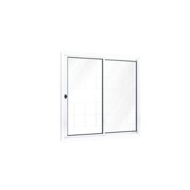 Imagem de Janela de Aço de Correr 100x100cm 2 Folhas com Grade Quadrada e Vidro 