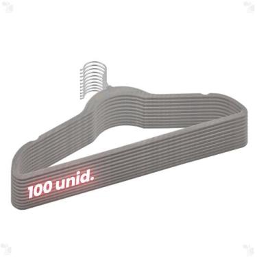 Imagem de Kit 100 Cabides 45cm Veludo Cinza Slim Antideslizante Roupa - ARBORETH