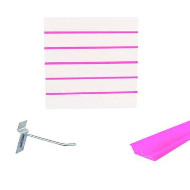 Imagem de Painel Canaletado Branco em Mdf 0,61 x 0,61m com Perfil Pvc Rosa e 20 