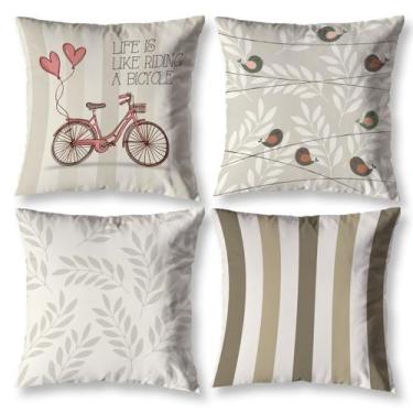 Imagem de Kit 4 Capas de Almofadas Cheias 40x40 Estampada Bike Vintage Zíper Inv