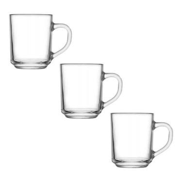 Imagem de Jogo Elegante Com 3 Canecas 250ml Xícaras Transparente De Vidro Lisa P