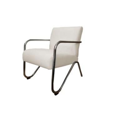 Imagem de Poltrona Decorativa Bela Couro Bege Braço Cromado Ms Decor - Mansão De