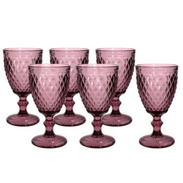 Imagem de Jogo com 6 Taças Decoradas 300ml - Tesla Store, Lilas abacaxi