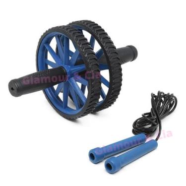 Imagem de Kit Roda Rodinha Abdominal Dupla + Corda De Pular Para Academia Treino