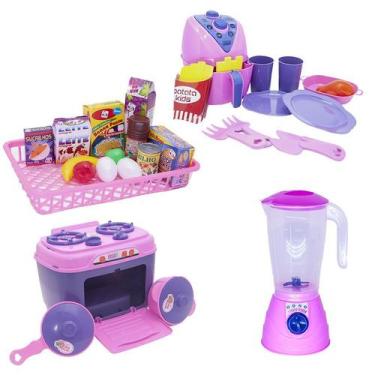 Imagem de Cozinha Infantil Rosa Menina Brinquedo Jantar Mercado 31pç - Altimar