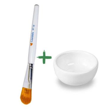 Imagem de Kit Pincel 18 Cerdas Seda Aplicação Máscaras, Cubeta Porcelana Estétic