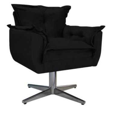 Imagem de Kit Poltrona e Puff Opala Base Giratória de Metal Suede Preto - KDAcan