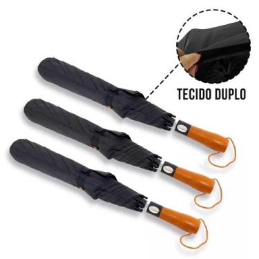 Imagem de Kit 3 Guarda Chuvas Automático Grande Reforçado Dois Tecidos  1078 - F