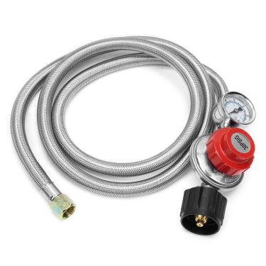 Imagem de Apenas mangueira trançada de aço inoxidável regulador de propano ajustável 0-30PSI QCC/Tipo 1 Conexão com medidor para grelhas, queimadores, aquecedores, fogões, fogueiras e mais