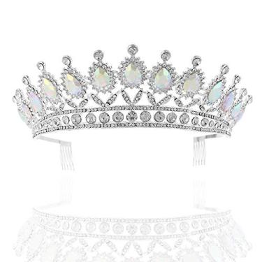 Imagem de Tiara de cristal de noiva feita com anjos, princesa rubi safira, coroa de esmeralda, strass, casamento, festa, madrinha, acessórios de cabelo para mulheres e meninas, Silver(Colorfulcrystal)