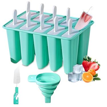 Imagem de Moldes de picolé de silicone, 10 peças de moldes de picolé com 10 bastões reutilizáveis, escova de limpeza e funil - Formas caseiras de picolé reutilizáveis de liberação fácil (verde)