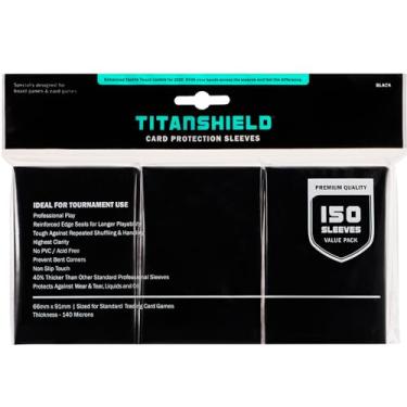 Imagem de TitanShield (150 Sleeves, Black) Compatible with Standard Sized Board Games, MTG Magic The Gathering, Pokemon, Lorcana and Trading Cards 2.5" x 3.5" 66x91mm