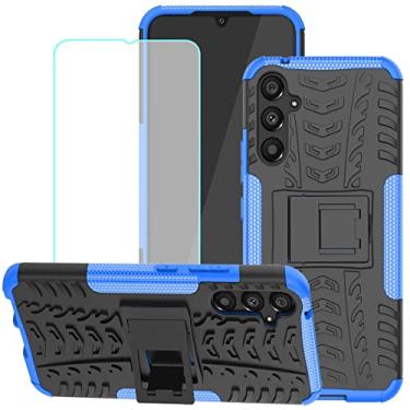 Imagem de Yerebel Capa para Galaxy A34, Samsung A34 5G SM-A346B com protetor de tela de vidro temperado, capa traseira de policarbonato rígido com suporte, capa de proteção de camada dupla de TPU macio para
