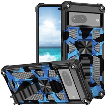 Imagem de Monwutong Capa de telefone para Google Pixel 7 Pro, capa camuflada militar com proteção de nível militar testada contra quedas e capa com suporte integrado para Google Pixel 7 Pro MC, azul escuro