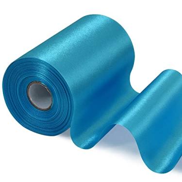 Imagem de TONIFUL Fita de cetim sólida azul céu profundo de 10,6 cm de largura tecido 22yd fita grande para cerimônia de corte grande abertura para cadeira faixas de mesa laços de cabelo floral costura artesanato presente decoração de festa de casamento