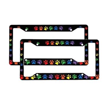 Imagem de Colors of The Rainbow Cat Dog Paw Print Aluminum Car License Plate Frame Pet Paws Printed Auto Tag Holder with Accessories US Vehicles Standard 4 Holes (C403)