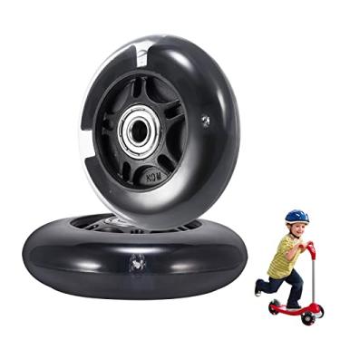 Imagem de Rodas de substituição para scooter, 2 peças de rodas de LED flash de 80 mm, mini maxi micro scooter, rodas de patins piscantes, traseira ABEC-7 de 80 mm para crianças e adolescentes, patinação interna e externa (preto)