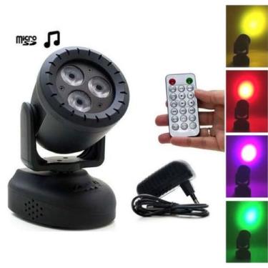 Imagem de Mini Moving LED Strobo RGB 3 LEDs MP3 Micro SD Card USB Bivolt HL081 -