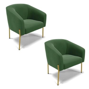 Imagem de Cadeira Sala De Jantar Pé De Ferro Dourado Kit 2 Stella Suede D03 - D`rossi Cor Verde