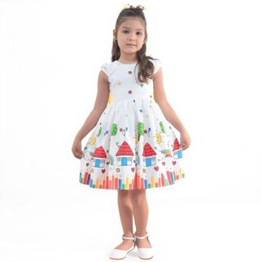 Imagem de Vestido Aquarela Lápis De Cor Formatura ABC Detalhes Amarelo - Moderna