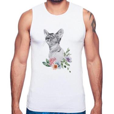 Imagem de Regata Gato e Flores - Foca na Moda, Branco, M