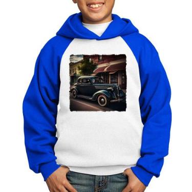 Imagem de Moletom Infantil Carro vintage na cidade - Foca na Moda, Branco, Azul,