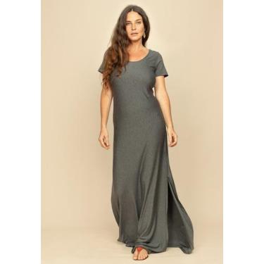 Imagem de Vestido Longo Malha Gola Canoa Manga Curta Mescla - amazonia vital