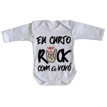 Imagem de body nenê criança roupa bebê manga longa Eu curto rock com a vovó - Em