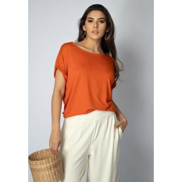 Imagem de Blusa Básica Morcego Malha Gola Canoa Manga Curta Laranja - Amazonia V