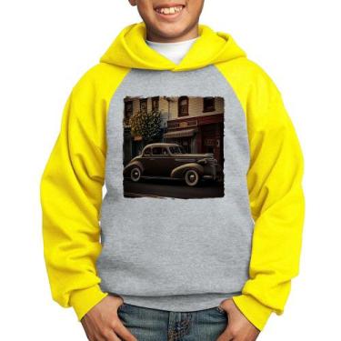Imagem de Moletom Infantil Carro antigo na cidade - Foca na Moda, Cinza, Amarelo