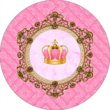 Imagem de Painel De Festa Redondo 1,50x1,50 - Coroa Realeza Rosa 003 - Via Cores