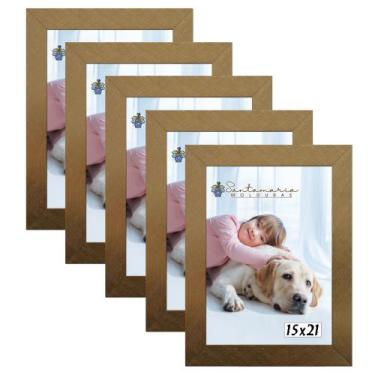 Imagem de Kit 5 Molduras Porta Retrato 15X21 Dourado - Santamaria Molduras