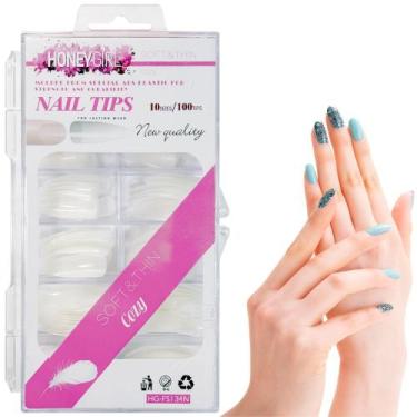 Imagem de Unhas Postiças Tips Curvatura C Reta Stiletto Ponta Estojo Com 100 Uni