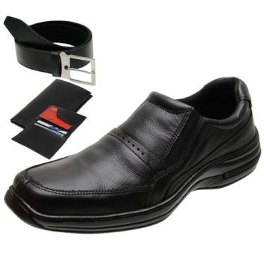 Imagem de Sapato Social Masculinos Ortopédico Couro Legítimo Sem Cardaço + Cinto