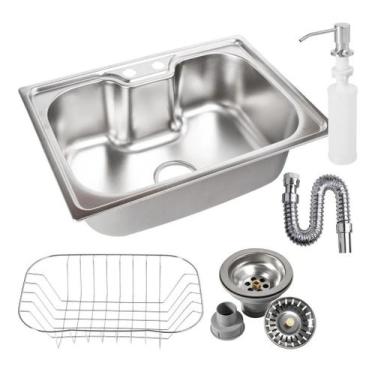 Imagem de Cuba Inox Gourmet Cozinha Kit Completo + Válvula 60x42cm - SOLLUX