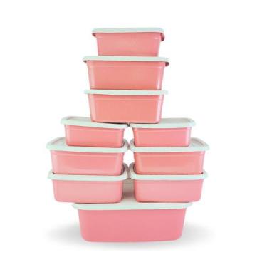 Imagem de Kit 10 Pote Plástico Cozinha Vasilha Retangular Porta Mantimentos Com 