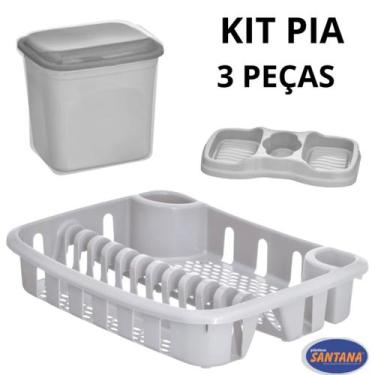 Imagem de Kit Para Pia Com Escorredor Lixeira E Porta Detergente - Plásticos San